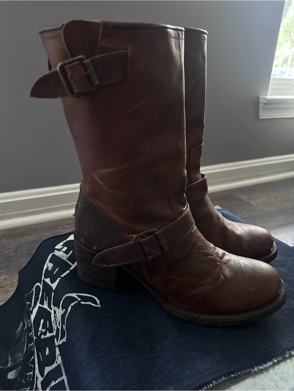 Freebird by Steven Boulder BLDR Brown Leather Mid-Calf Buckle Boots